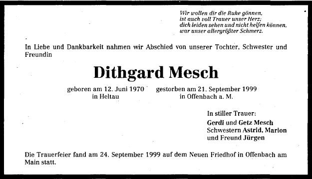 Mesch Dithgard 1970-1999 Todesanzeige